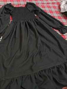 Black Smocked Ruffle Dress