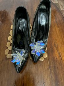 Black Heels with Floral Detail