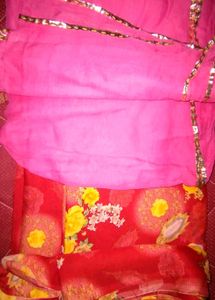 Pink &amp; Red Floral Print Rajput Poshak