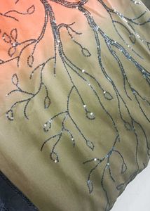 Brown &amp; Olive Green Sequin Georgette Saree