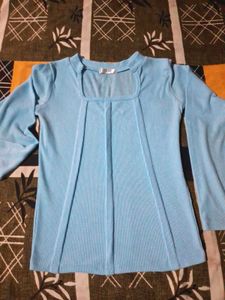Blue Flared Sleeve Top