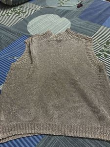 Shimmery Sleeveless Mock Neck Sweater