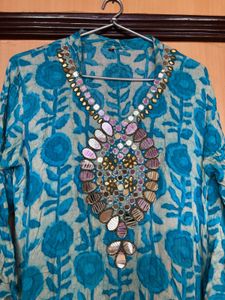 Elegant Floral Print Kurta - Blue