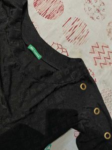 Benetton Black Eyelet Sleeve Top