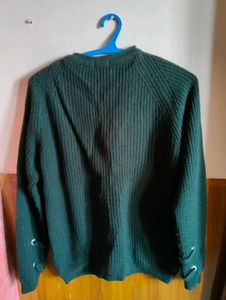 Green Lace-Up Detail Sweater