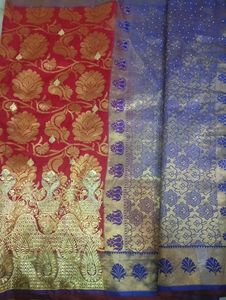 Red &amp; Gold Silk Saree with Peacock Border