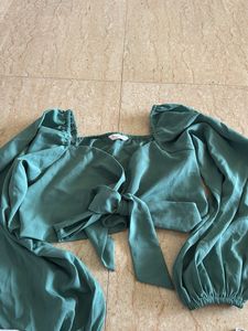 Sage Green Tie-Front Crop Top