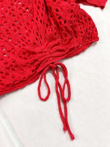 Pinterest Oversized Hot Red Crochet Knit Top D