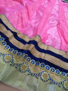 Pink &amp; Blue Lehenga Skirt with Dupatta