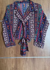 Patterned Tie-Front Top