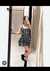 Zara Black White Plaid Mini Dress