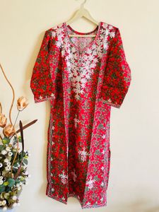 Red Embroidered Kurta