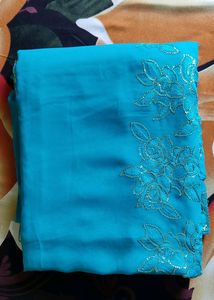 Sky Blue Gorgette Embroidery Saree 💙