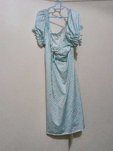 Blue Plaid Puff Sleeve Dress