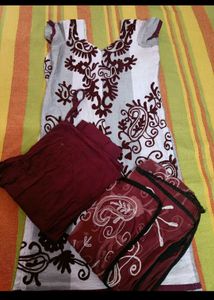Brown Embroidery Kurti Set