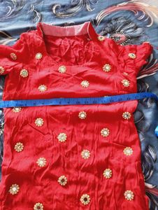 Karvachauth Speciql Red Mirror Embellished Kurti