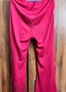 Red Flared Track Pants with Stripes