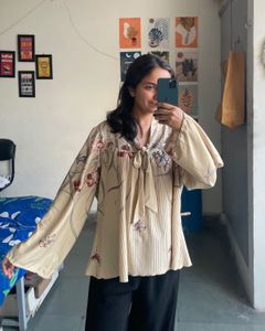 Vintage Floral Tie-Neck Blouse