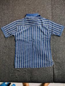 Vintage Denim Striped Polo Shirt