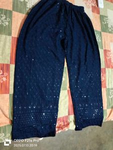 Sequined Navy Blue Palazzo Pants