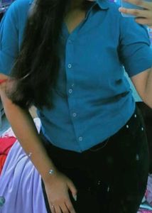 A Sea Blue Color Half Shirt For Girls Pure Cotton