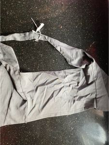 Grey Solid Plunge Neck