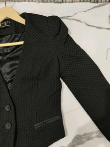 Korean Black Textured Blazer Coat
