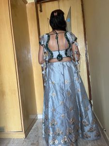 Silver Lehenga with Embroidery