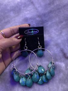 Teal Drop Hoop Earrings