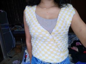 Crochet Wrap Top - Yellow &amp; White