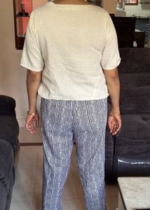 Linen Top &amp; Striped Pants Set
