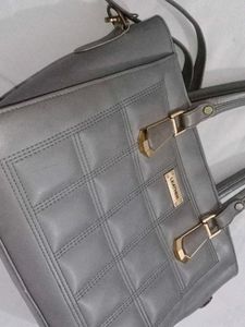 Gray Leather Tote Bag