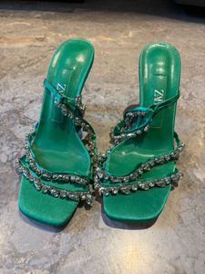 Zara Emerald Green Embellished Heels