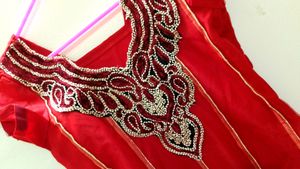 ♥️New Red A-line Embroidered Patch Kurti With Pant