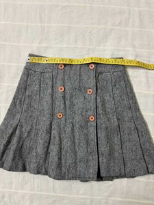 Grey Pleated Buttoned Skirt