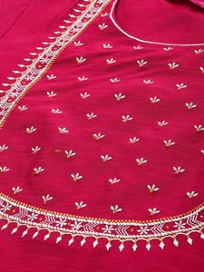 Women Magenta &amp; Silver Embellished Straight Kurta