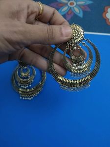 Golden Antique 3 Layered Party Earrings