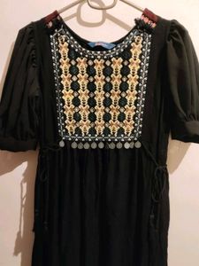 Black Embroidered Midi Dress