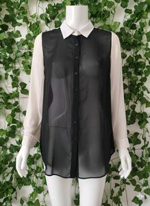 Sheer Black Button-Up Top