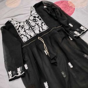 Elegant Black Embroidered Kurti - Size S
