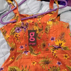 Orange Printed Fit And Flare Dress
