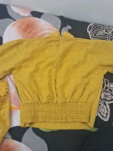 Mustard Crochet Detail Top