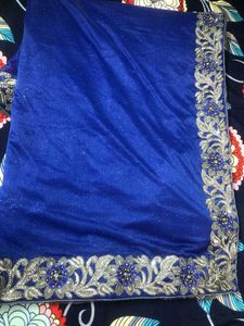 Royal Blue And Grwy Saree