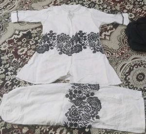 White Floral Embroidered Suit