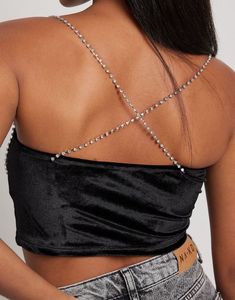 Na-kd Embellished Velvet Top
