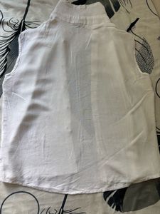 White Sleeveless Button-Down Top