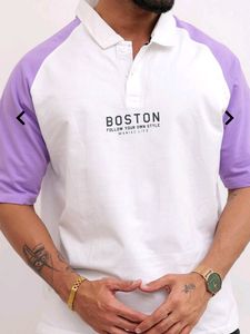Men Colourblock Oversized Polo T-Shirt
