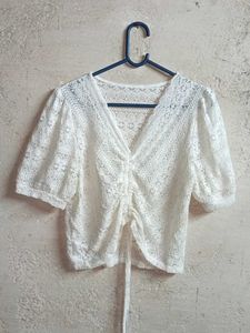 Trendy See-through Fashion Lace Crop Top White