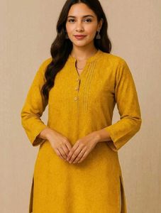 Mustard Pintuck Cotton Kurti