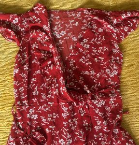 Red Floral Wrap Dress